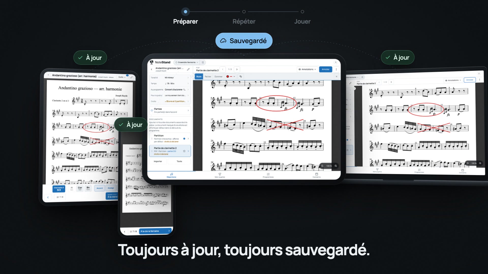 NoteStand sur tablette, téléphone et ordinateur